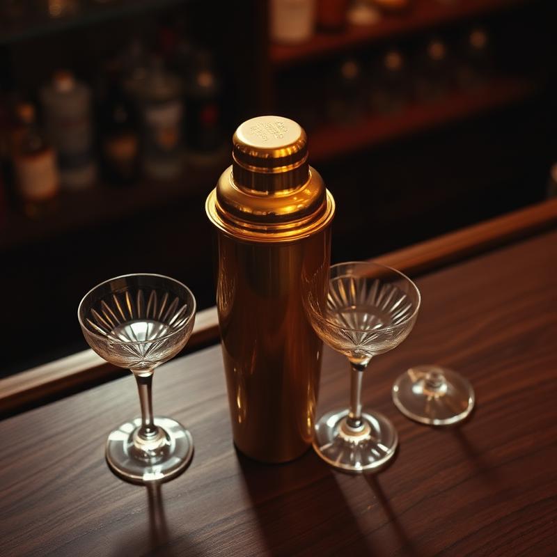 Brass cocktail shaker and crystal coupes at White Buns